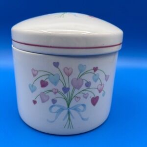 Vintage FTDA Ceramic Heart Bouquet Trinket Box Lidded Jar Pastel 1980s Taiwan